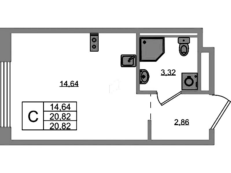 Квартира студия 20.82 м², 1/12 эт., ЖК «GloraX Новоселье»